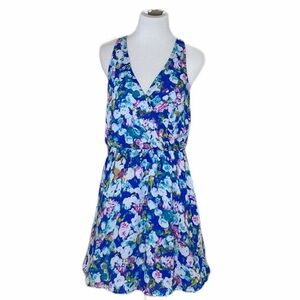 Lush ‘Kylie’ Watercolor Floral Faux Wrap Mini Dress Medium Spring Summer